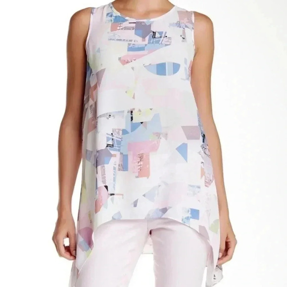 Vince Camuto white geometric print tank top - Picture 1 of 8